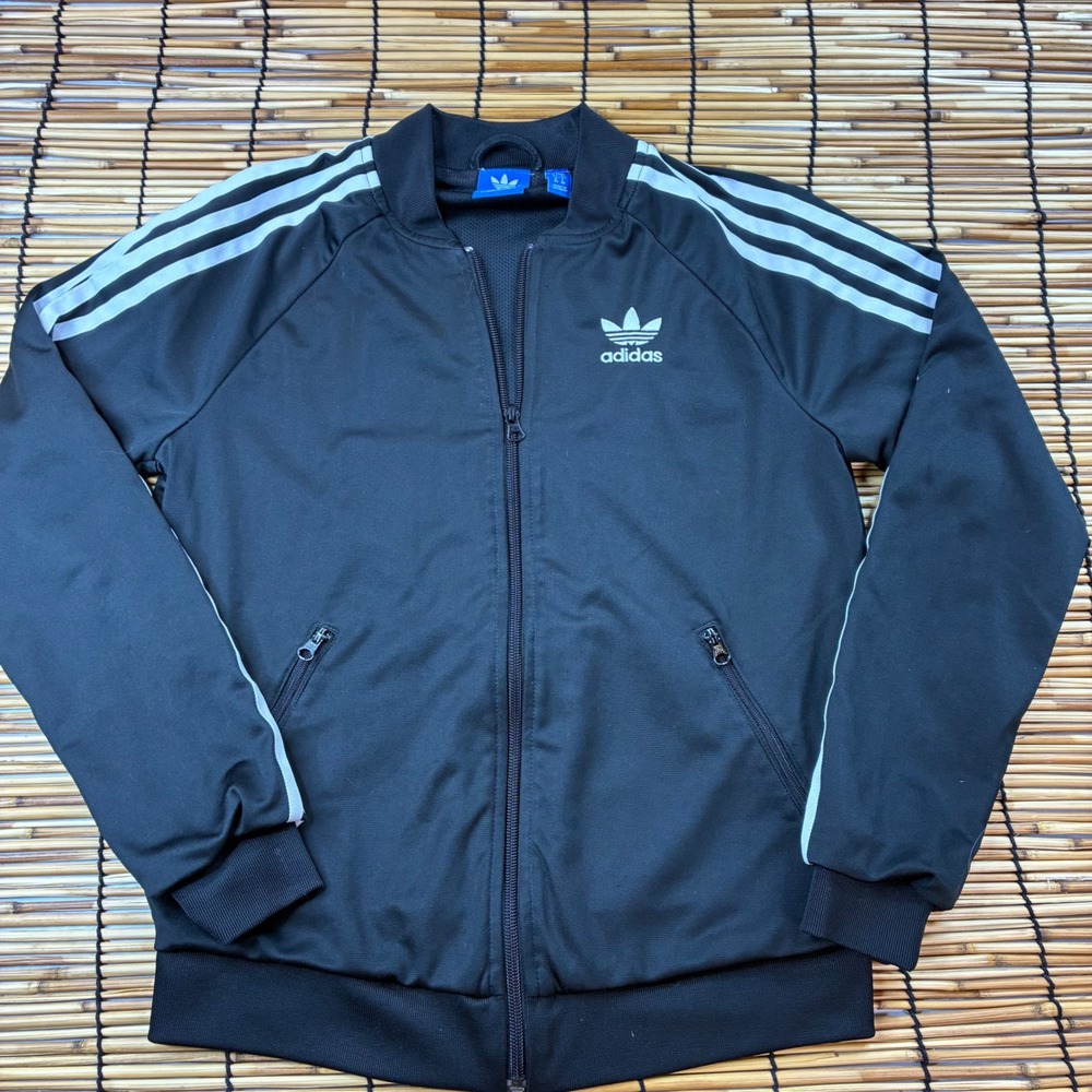 Adidas Originals Womens Track Jacket Black Trefoil Logo Full Zip XS RN88387